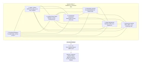Structural Impact Score (SIS) — Visual Flow Explanation The diagram shows how procedural failures compound structurally, rather than operating as isolated defects. Each breach begins as a discrete event, but once multiple failures co-occur in time or dependency, their interaction produces non-linear escalation. The flow is: Individual breach → interaction with other breaches → amplification → Structural Impact Score (SIS) Once interaction density increases, the system crosses a threshold where correction of